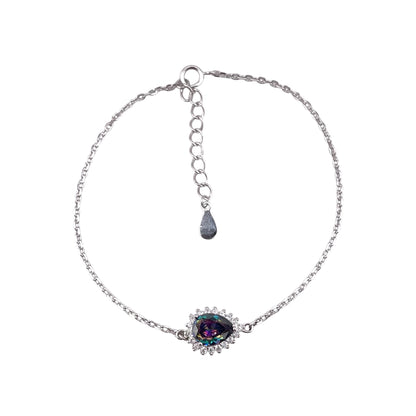 CZ Pear Stone Link Bracelet Sterling Silver