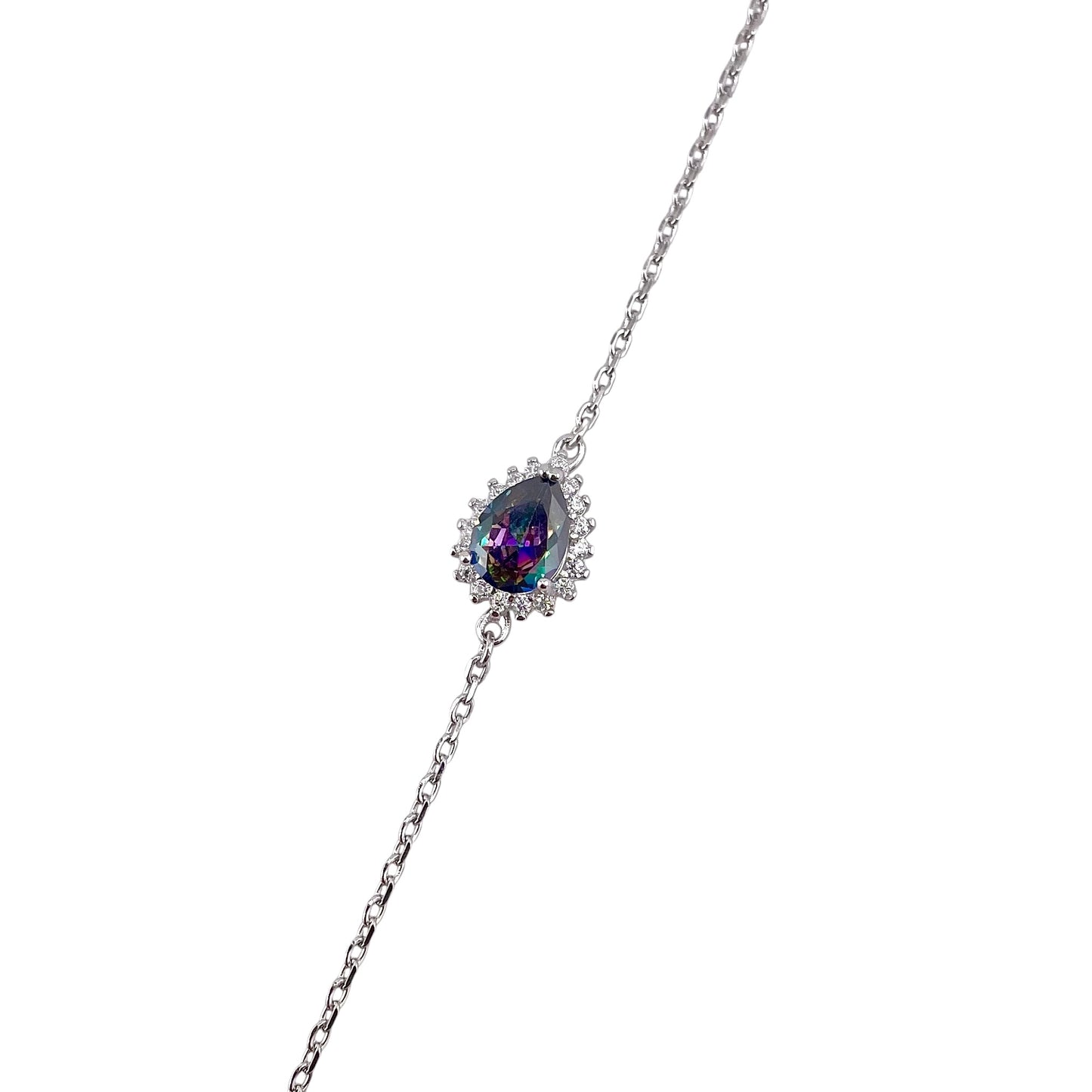 CZ Pear Stone Link Bracelet Sterling Silver