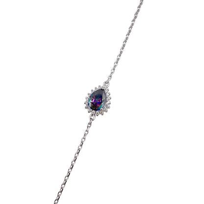 CZ Pear Stone Link Bracelet Sterling Silver