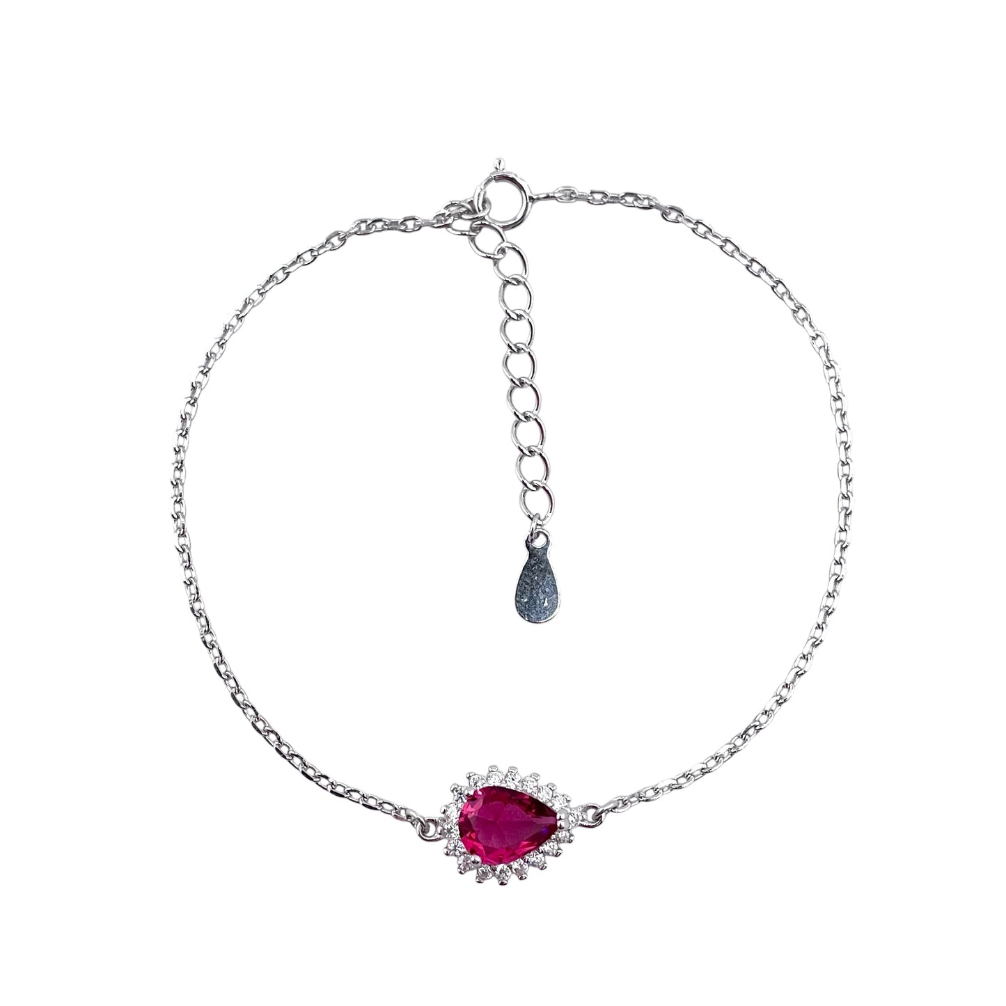 CZ Pear Stone Link Bracelet Sterling Silver