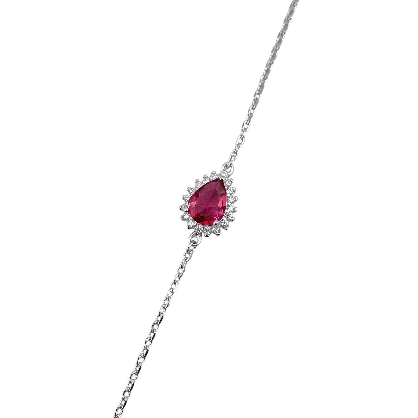 CZ Pear Stone Link Bracelet Sterling Silver