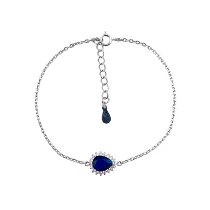 CZ Pear Stone Link Bracelet Sterling Silver
