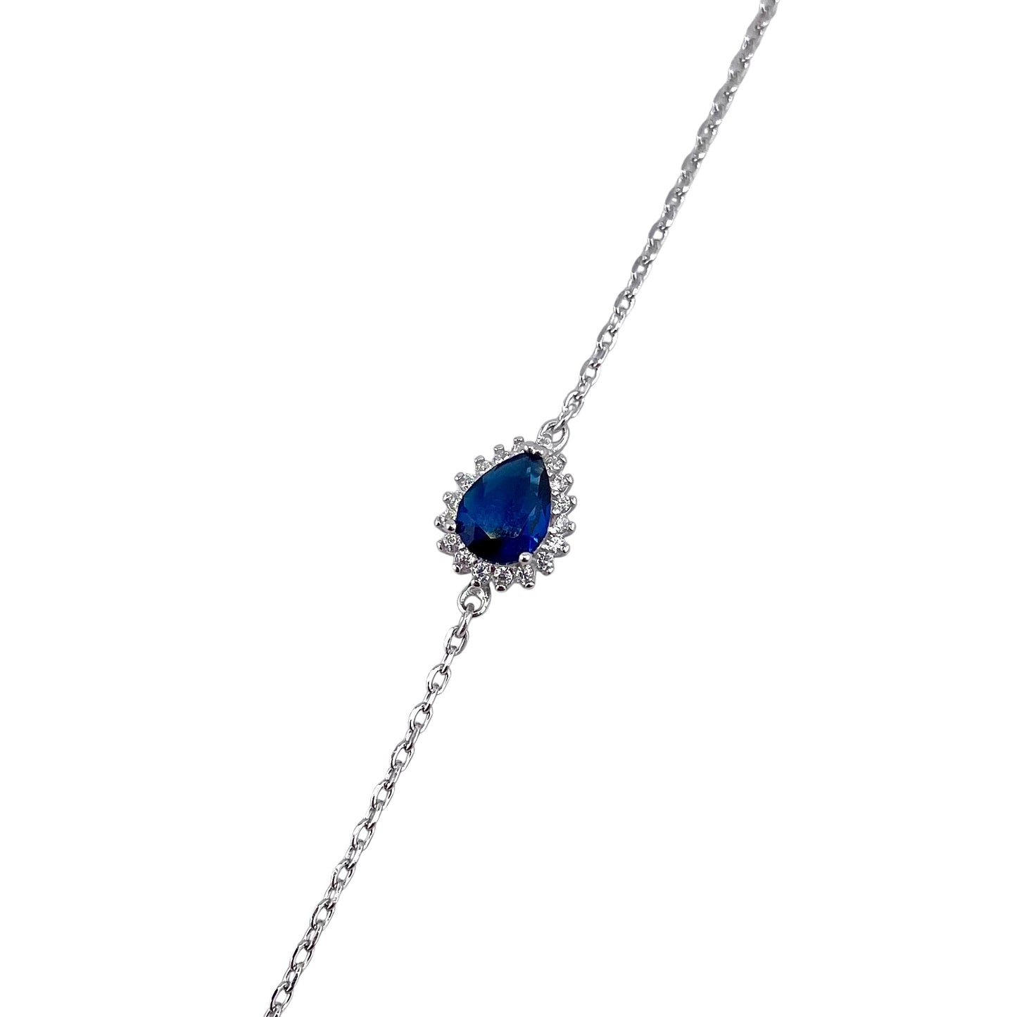 CZ Pear Stone Link Bracelet Sterling Silver