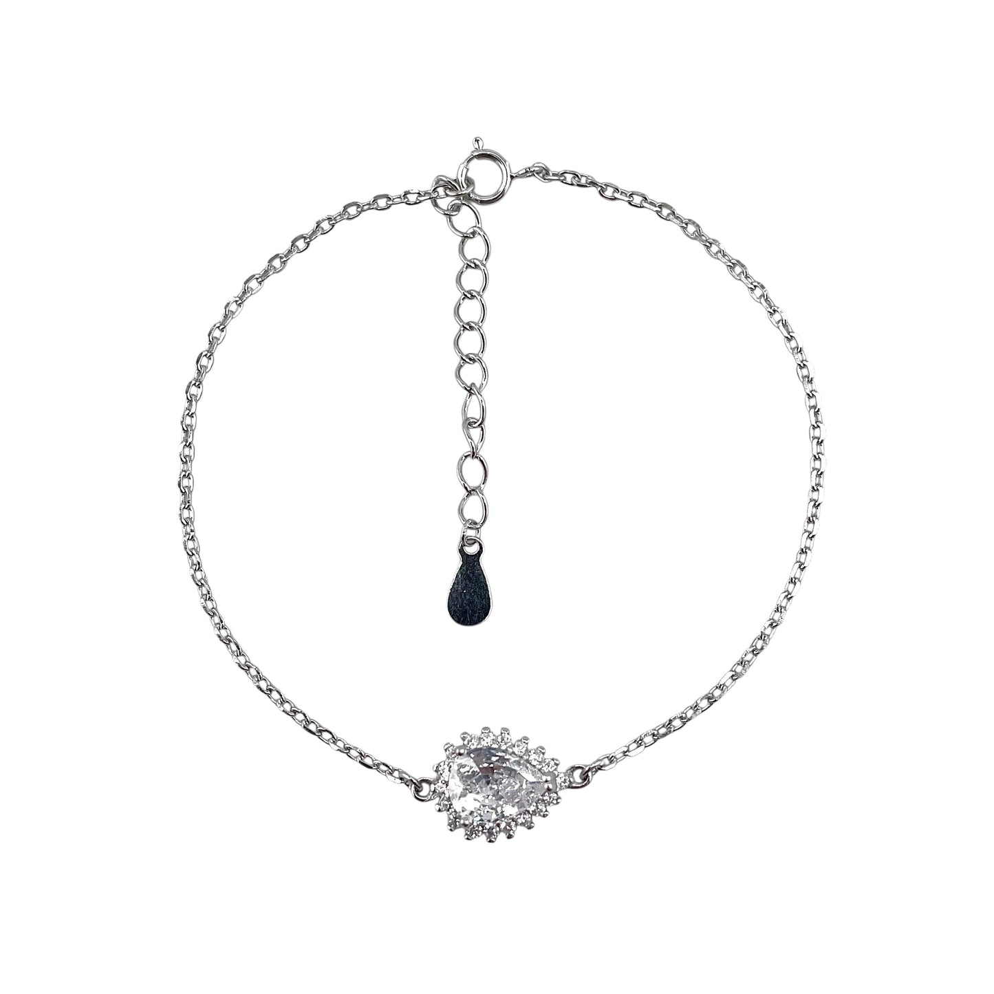 CZ Pear Stone Link Bracelet Sterling Silver