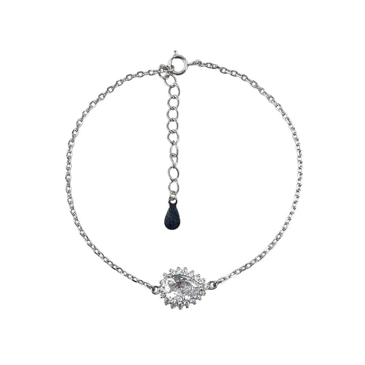 CZ Pear Stone Link Bracelet Sterling Silver