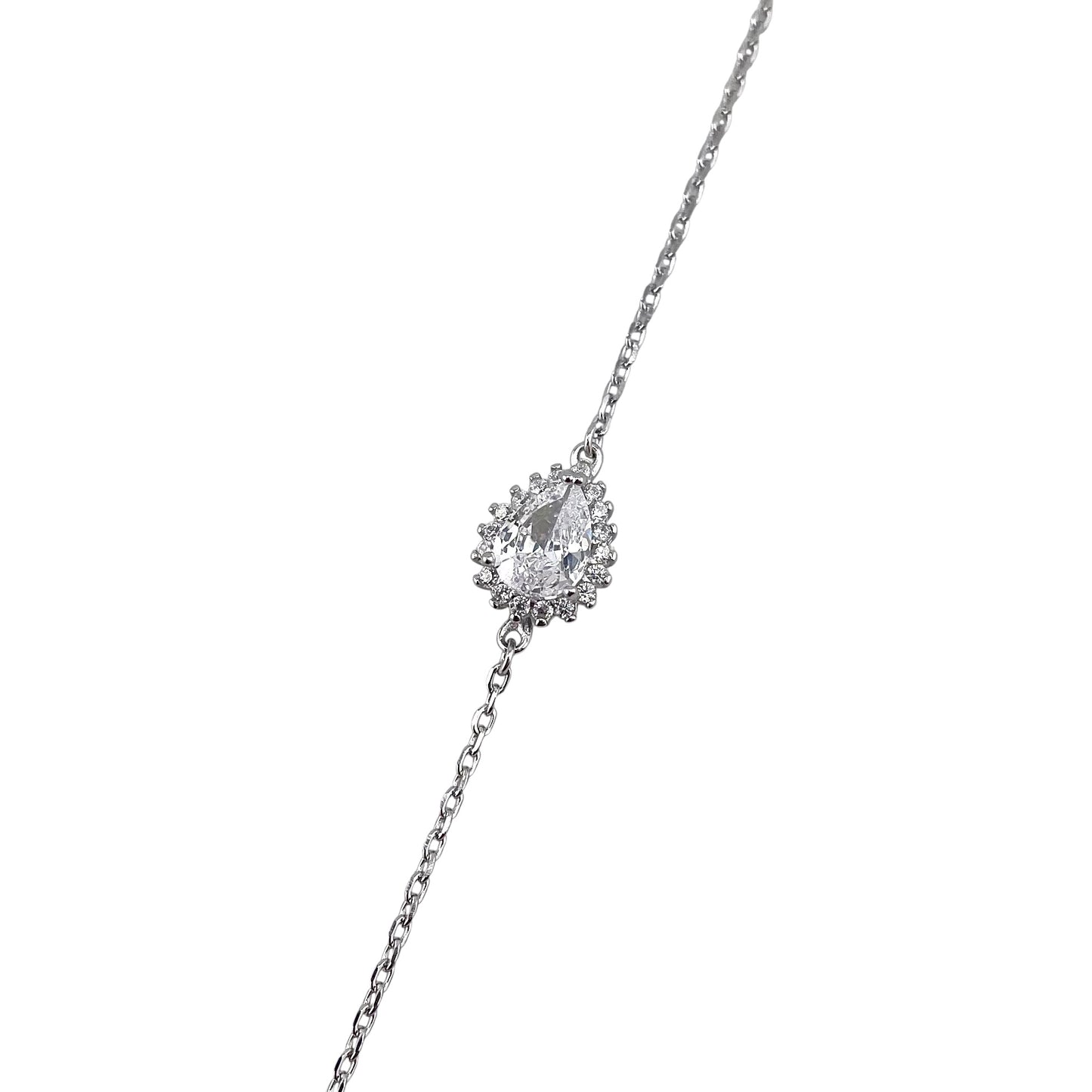 CZ Pear Stone Link Bracelet Sterling Silver