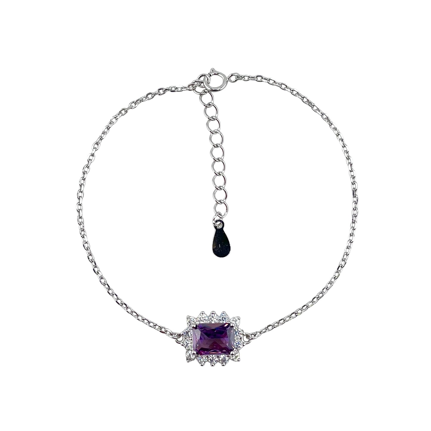 CZ Rectangle Stone Link Bracelet Sterling Silver