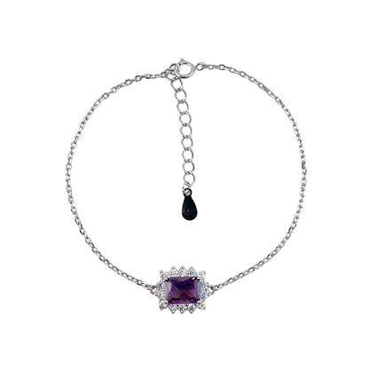 CZ Rectangle Stone Link Bracelet Sterling Silver