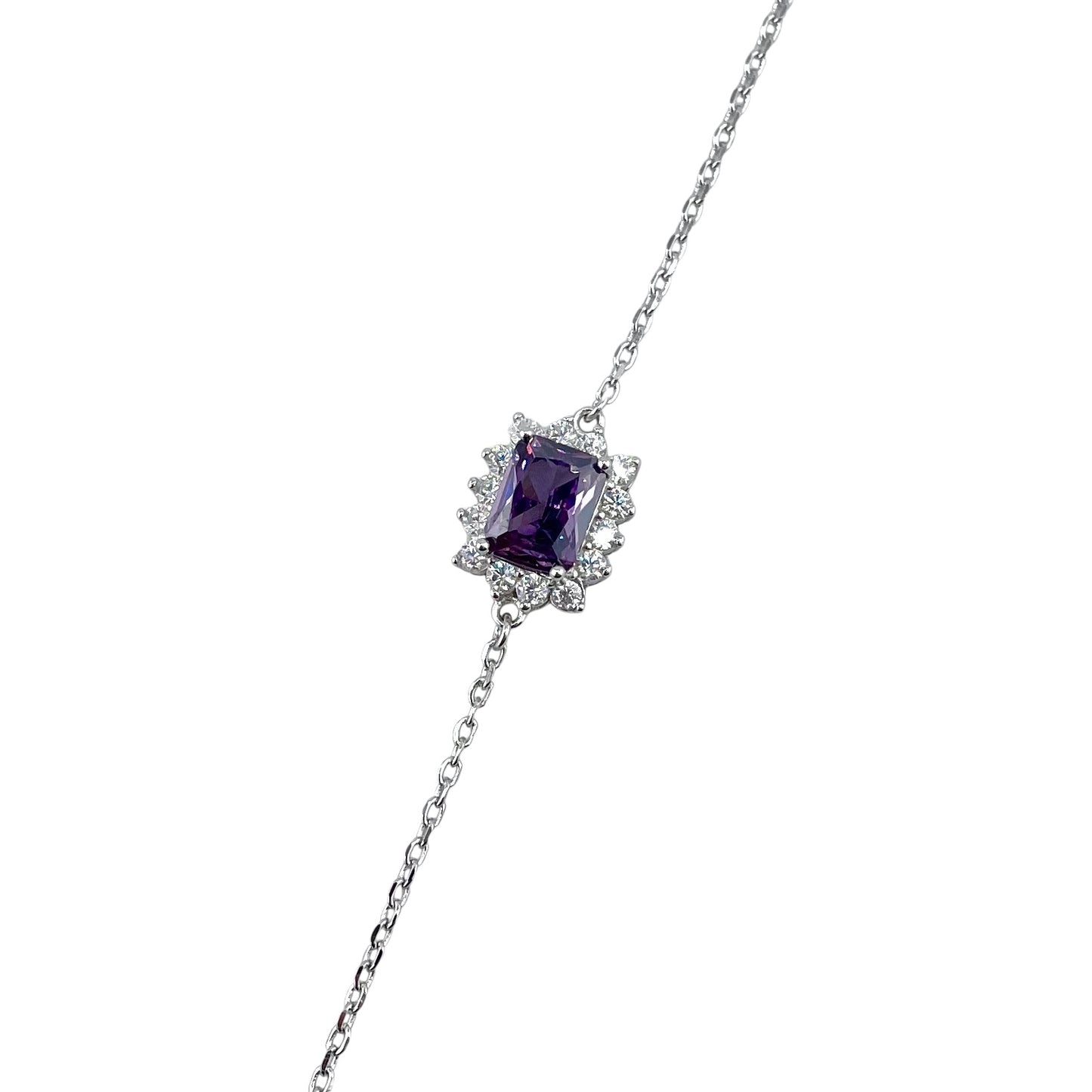 CZ Rectangle Stone Link Bracelet Sterling Silver