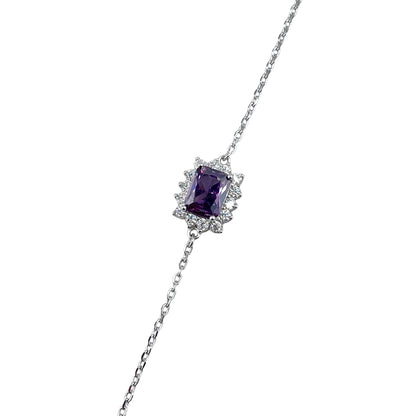 CZ Rectangle Stone Link Bracelet Sterling Silver