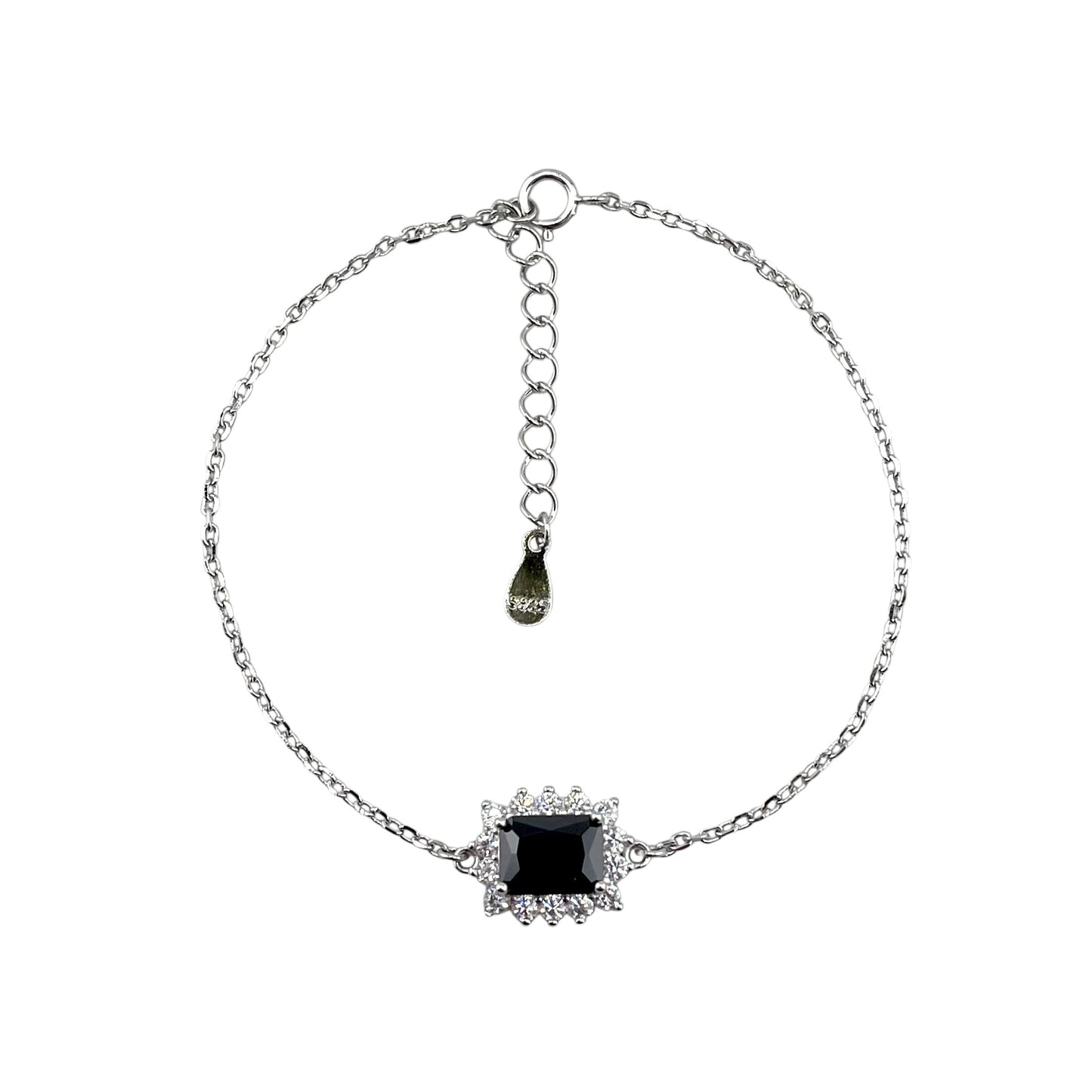 CZ Rectangle Stone Link Bracelet Sterling Silver