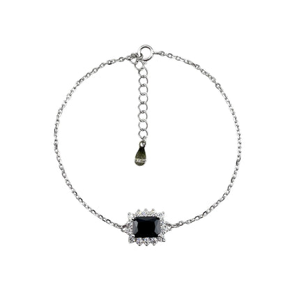 CZ Rectangle Stone Link Bracelet Sterling Silver