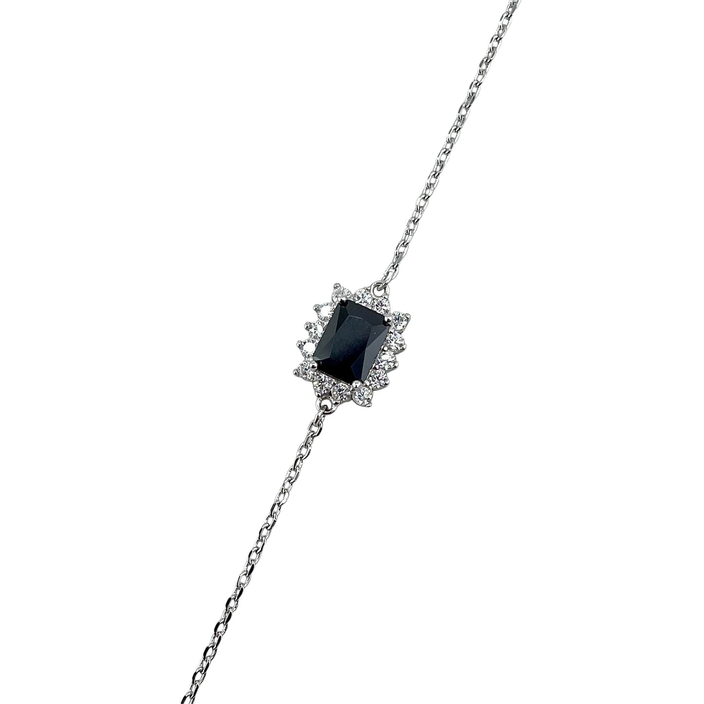 CZ Rectangle Stone Link Bracelet Sterling Silver