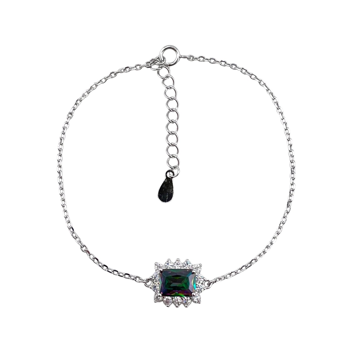 CZ Rectangle Stone Link Bracelet Sterling Silver
