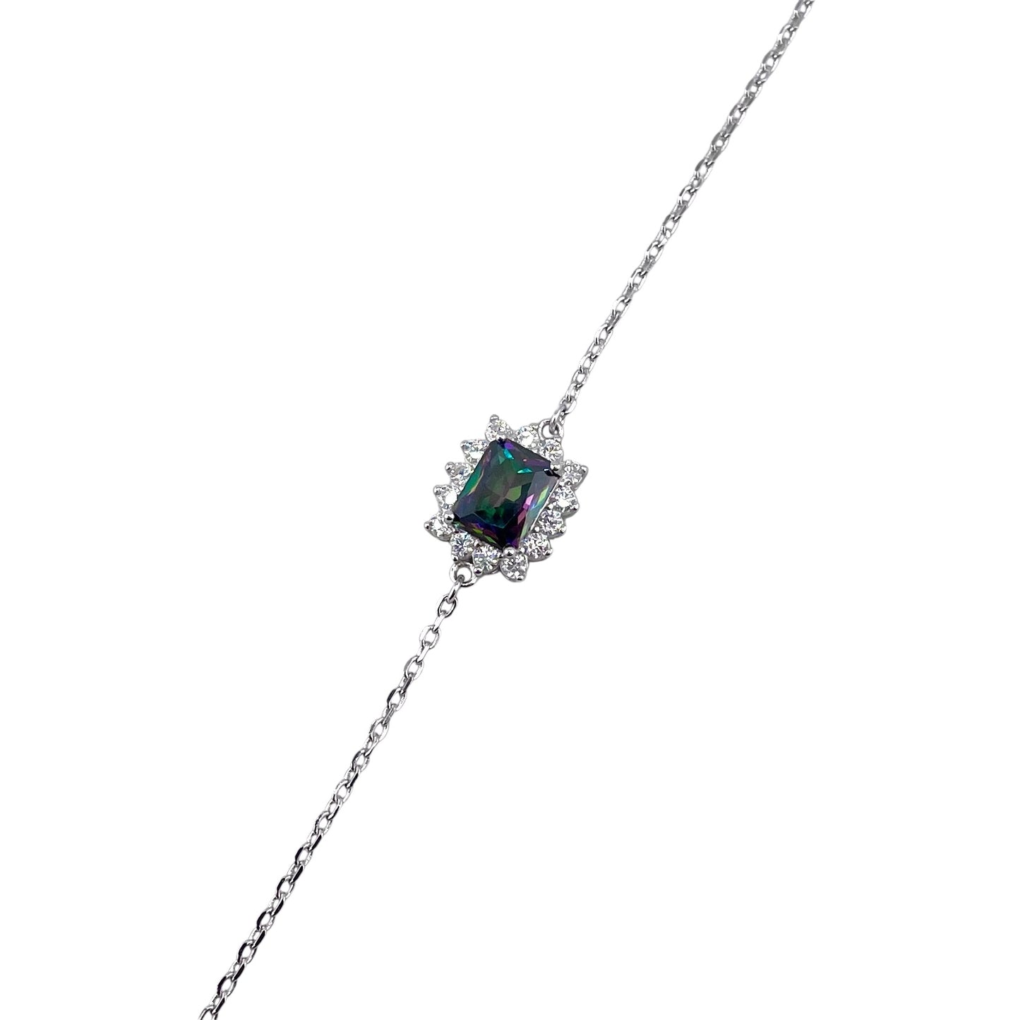 CZ Rectangle Stone Link Bracelet Sterling Silver