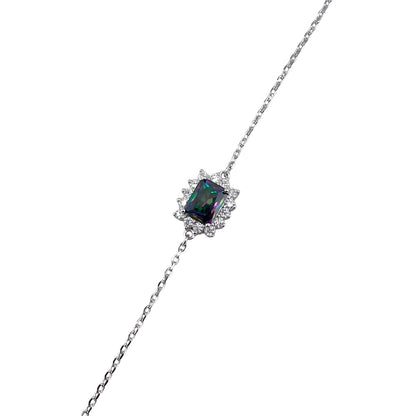 CZ Rectangle Stone Link Bracelet Sterling Silver