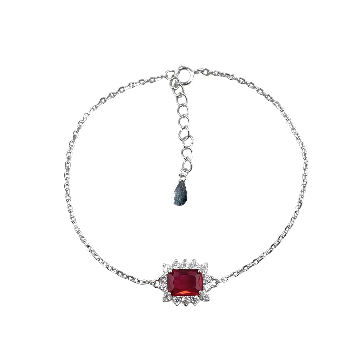 CZ Rectangle Stone Link Bracelet Sterling Silver