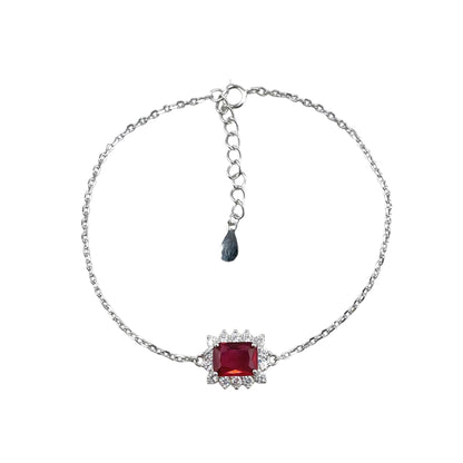 CZ Rectangle Stone Link Bracelet Sterling Silver