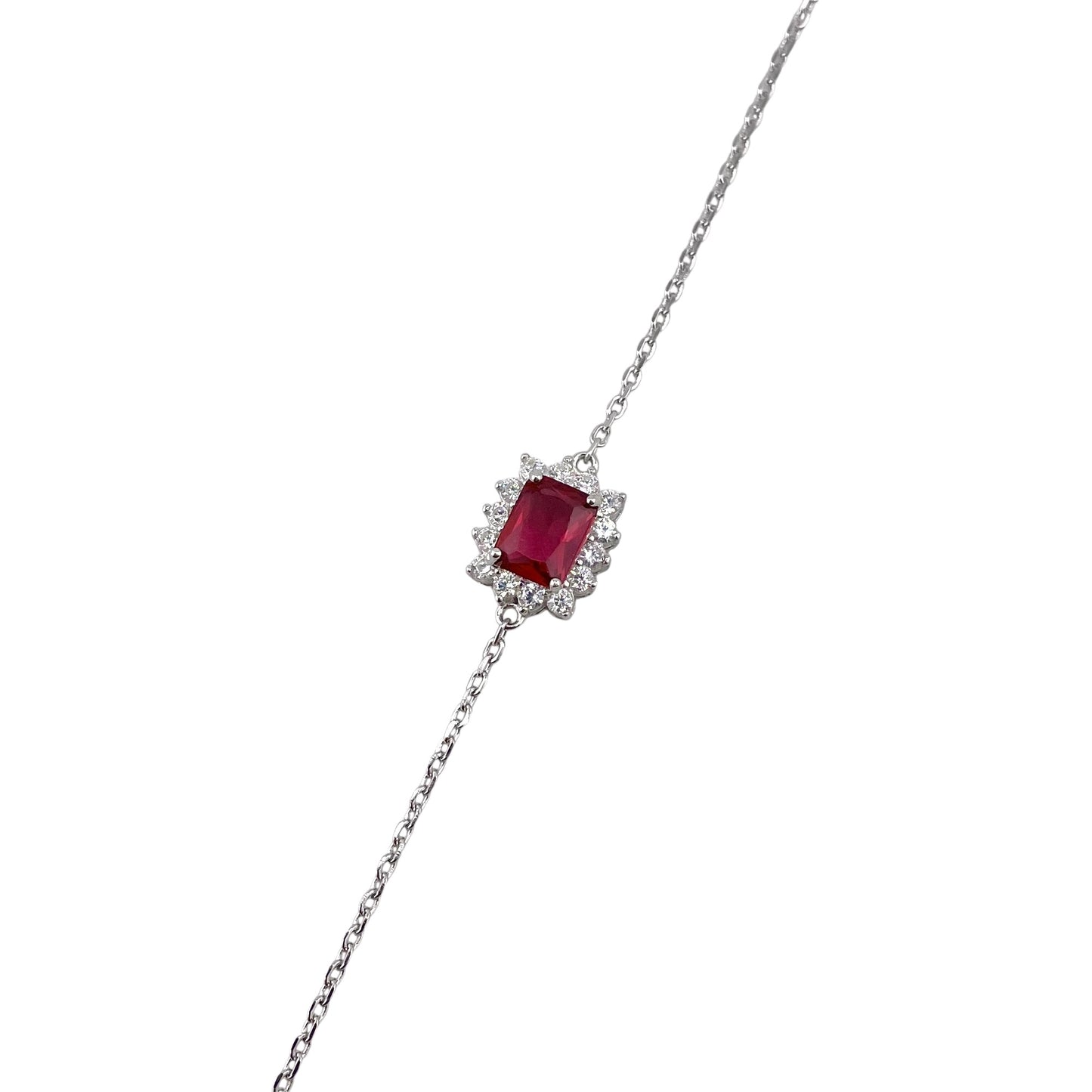 CZ Rectangle Stone Link Bracelet Sterling Silver