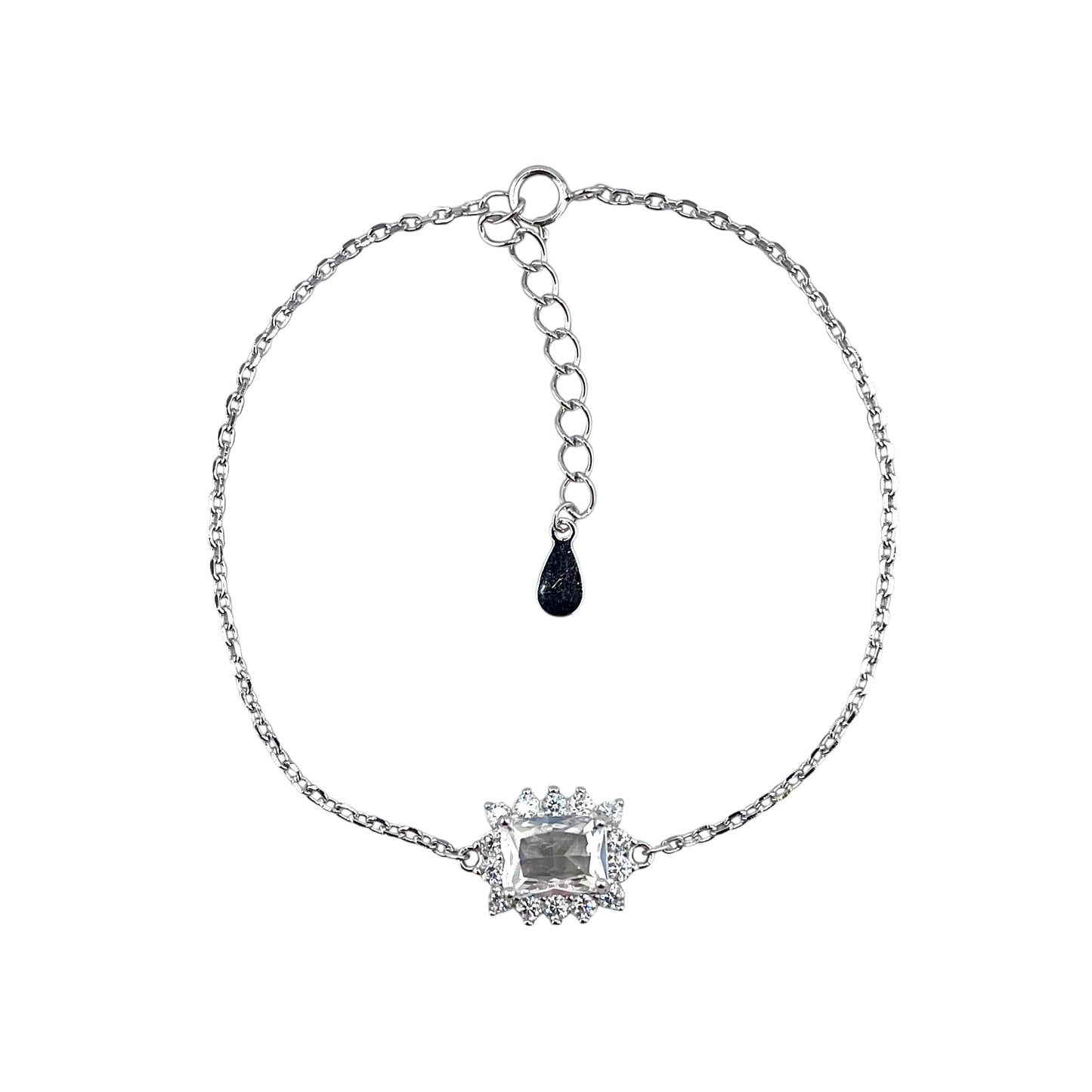 CZ Rectangle Stone Link Bracelet Sterling Silver