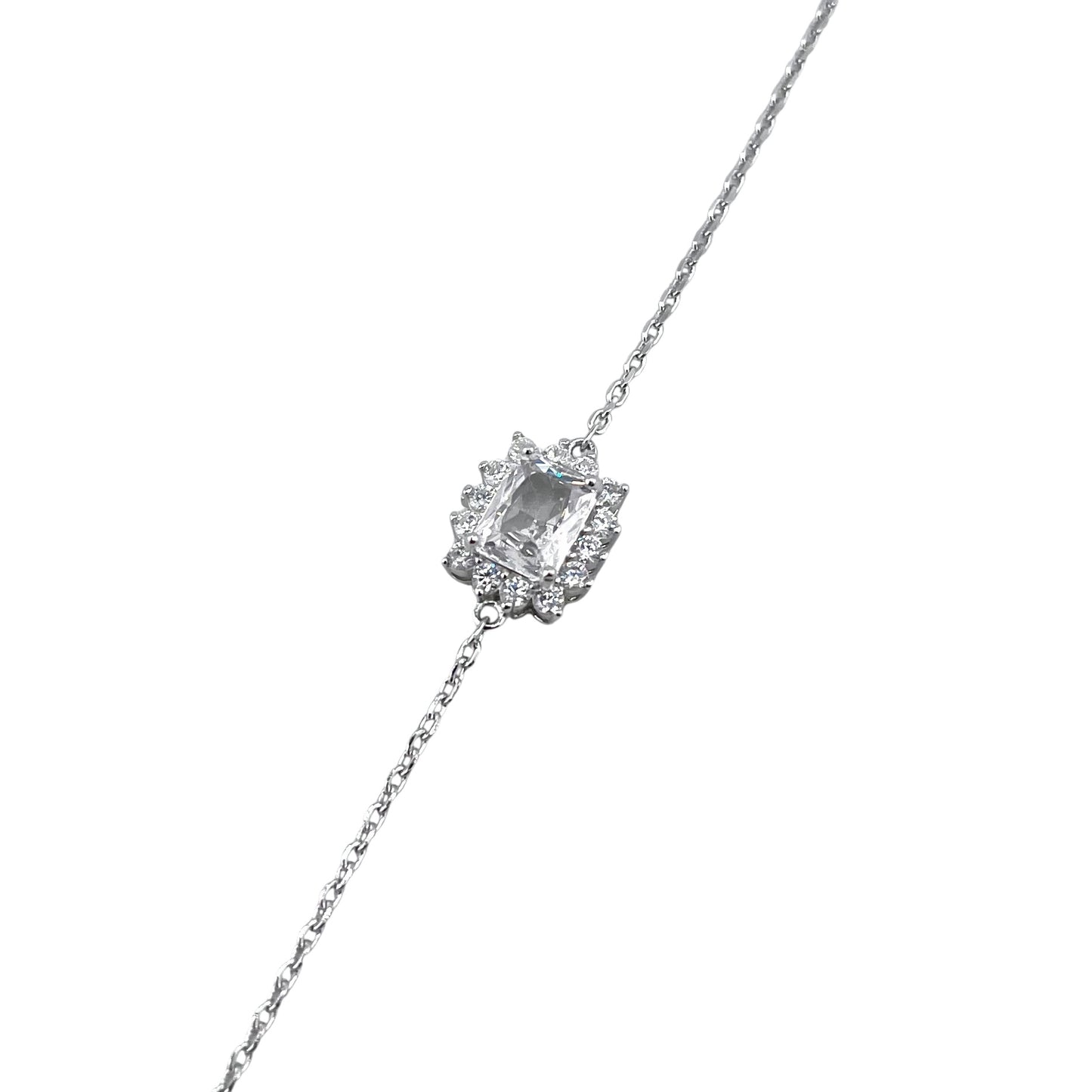 CZ Rectangle Stone Link Bracelet Sterling Silver