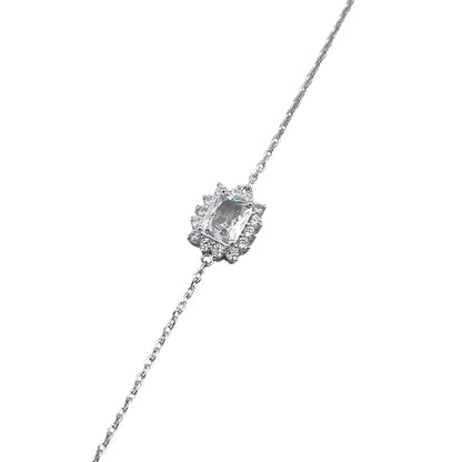 CZ Rectangle Stone Link Bracelet Sterling Silver