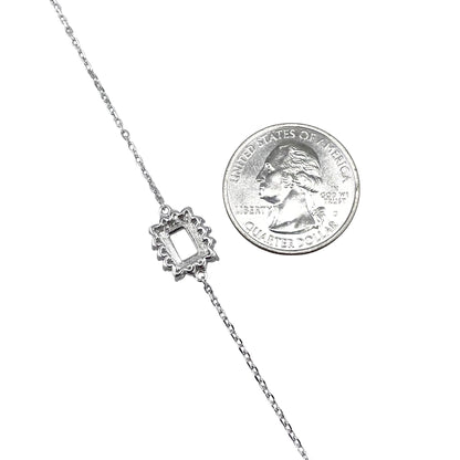 CZ Rectangle Stone Link Bracelet Sterling Silver