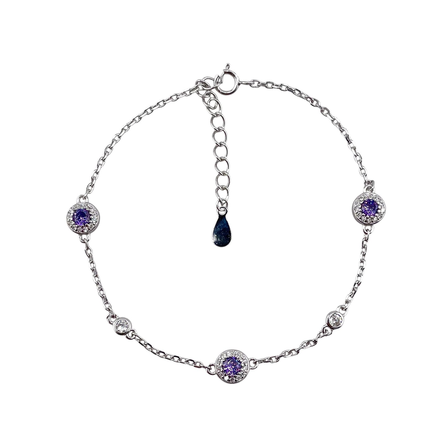 CZ Round Stone Link Bracelet Sterling Silver