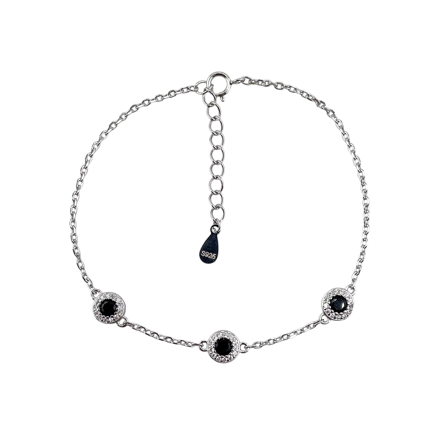 CZ Round Stone Link Bracelet Sterling Silver