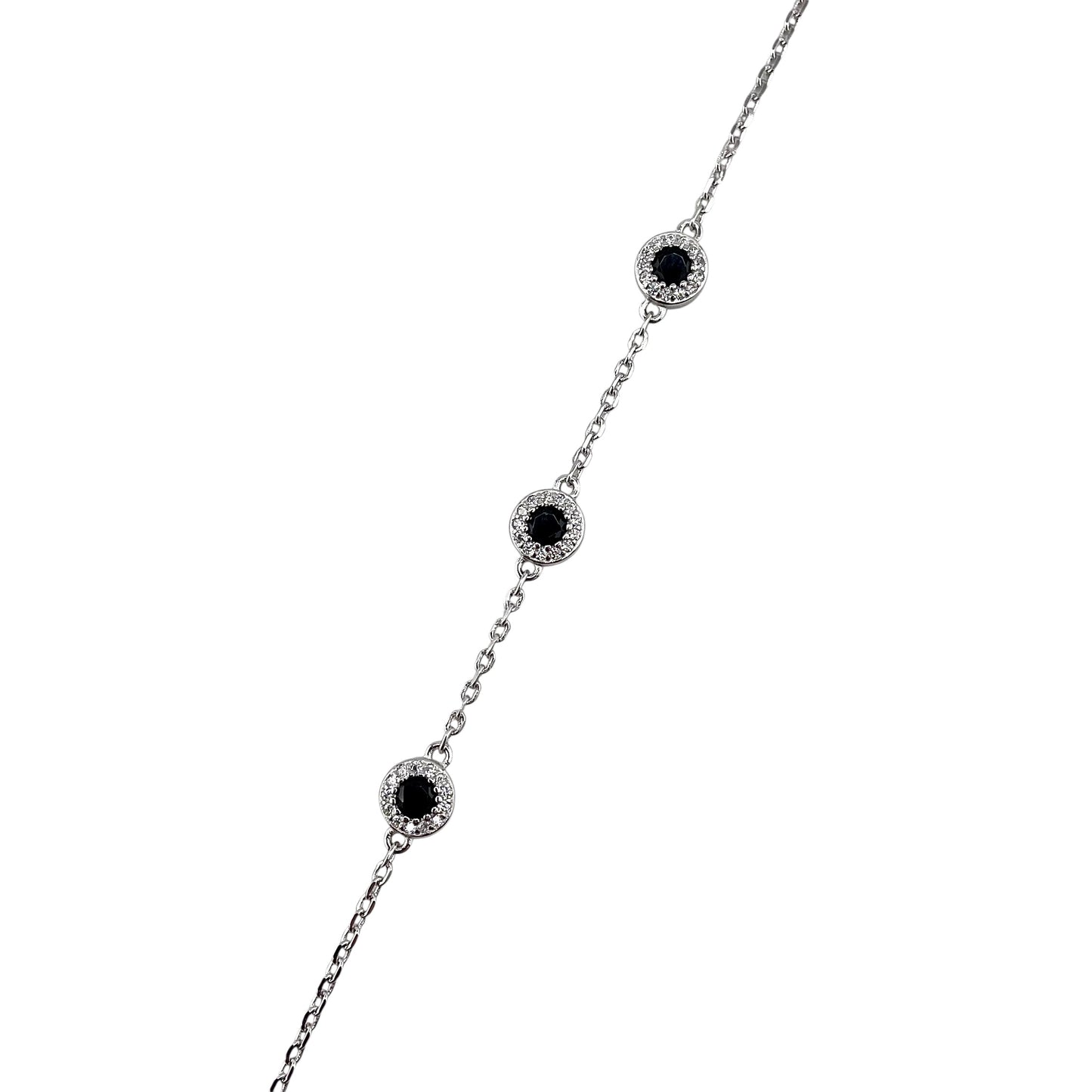CZ Round Stone Link Bracelet Sterling Silver