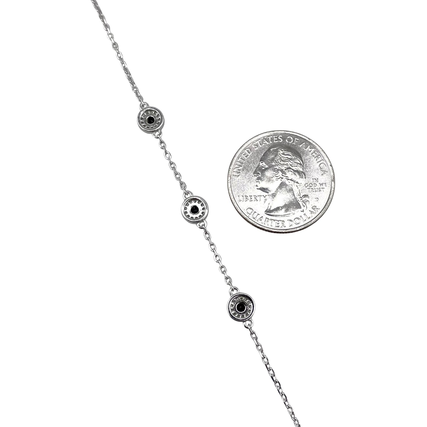 CZ Round Stone Link Bracelet Sterling Silver