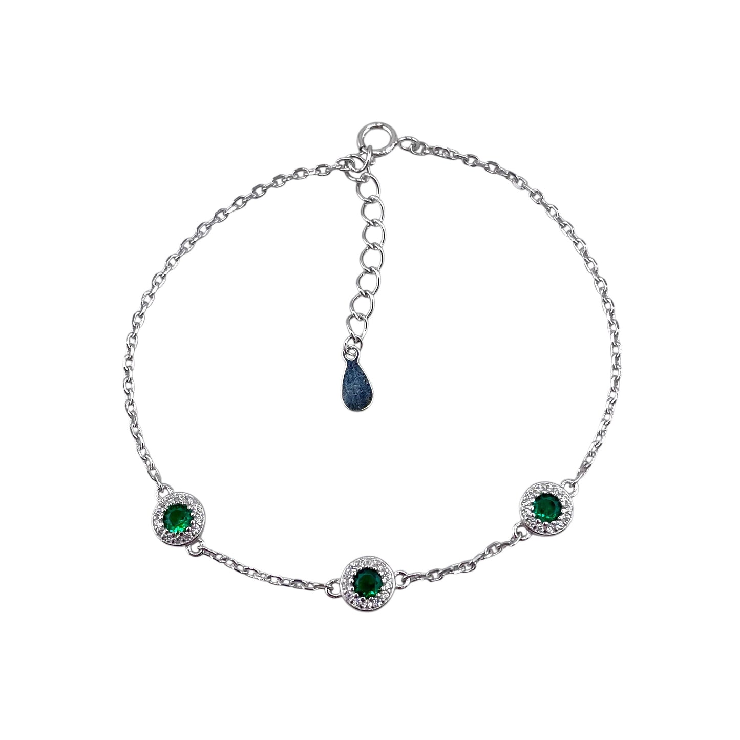 CZ Round Stone Link Bracelet Sterling Silver