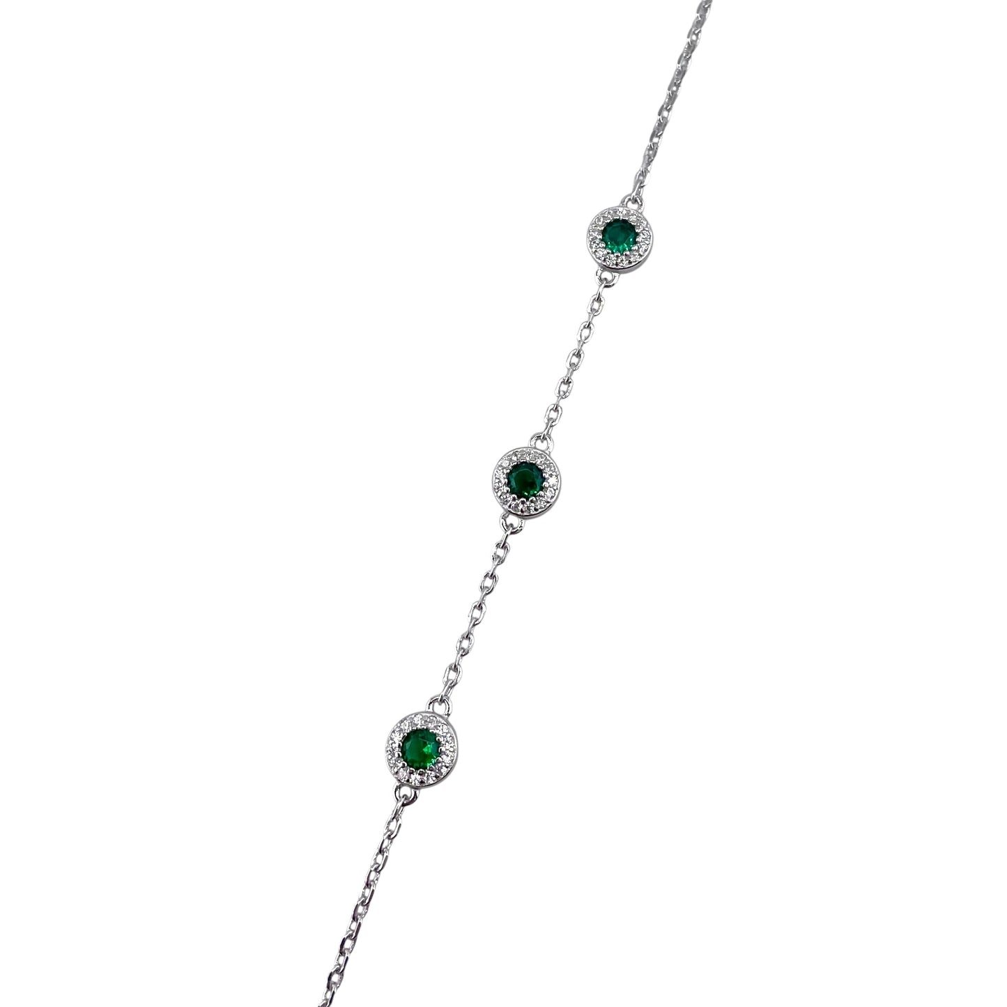 CZ Round Stone Link Bracelet Sterling Silver