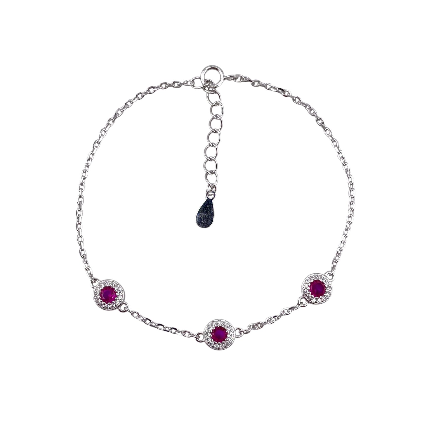 CZ Round Stone Link Bracelet Sterling Silver