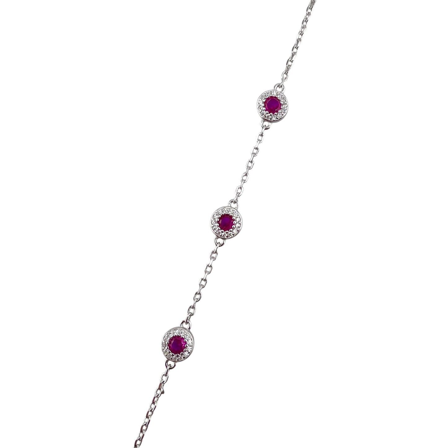 CZ Round Stone Link Bracelet Sterling Silver