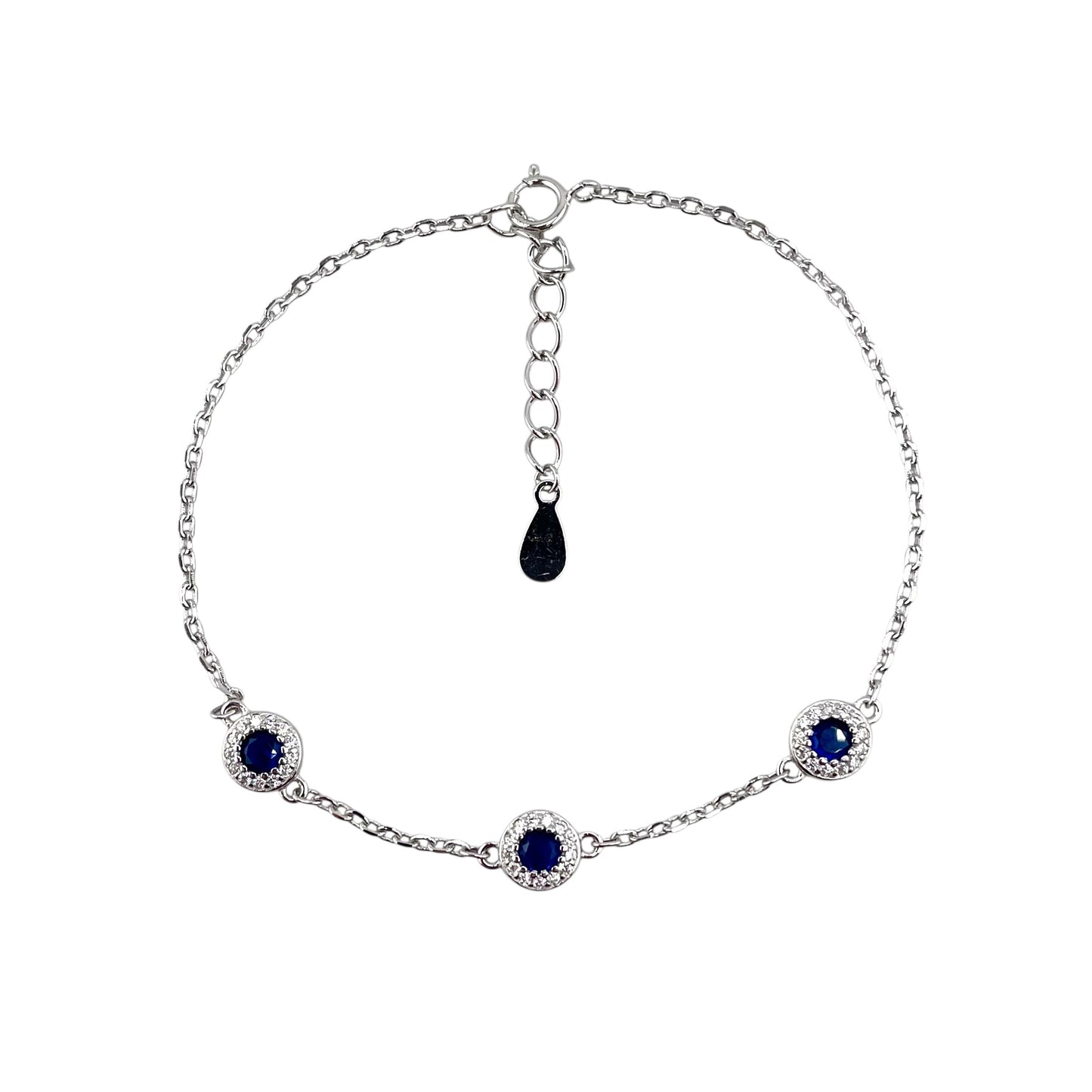 CZ Round Stone Link Bracelet Sterling Silver