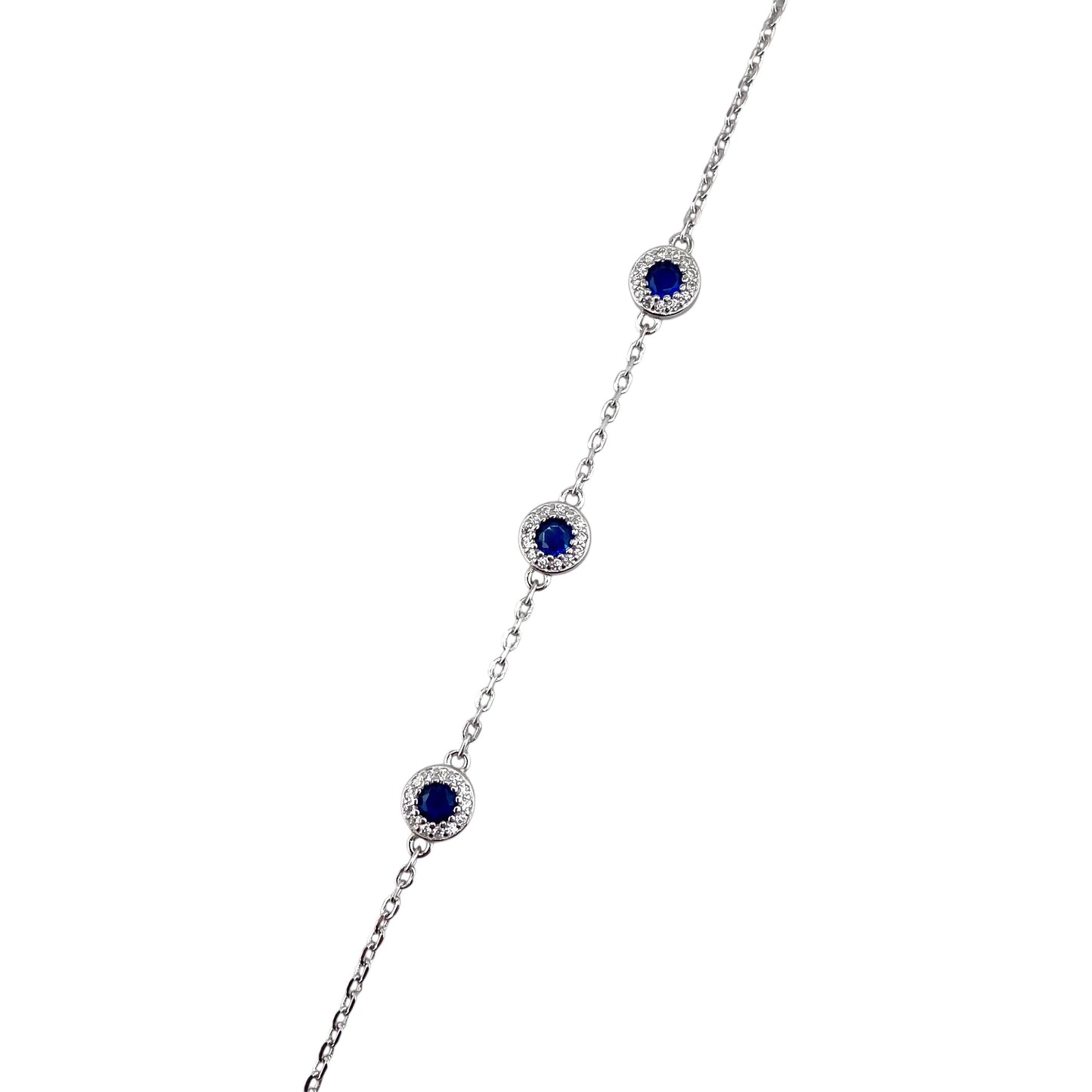 CZ Round Stone Link Bracelet Sterling Silver