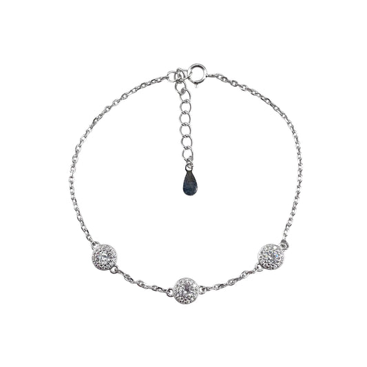 CZ Round Stone Link Bracelet Sterling Silver