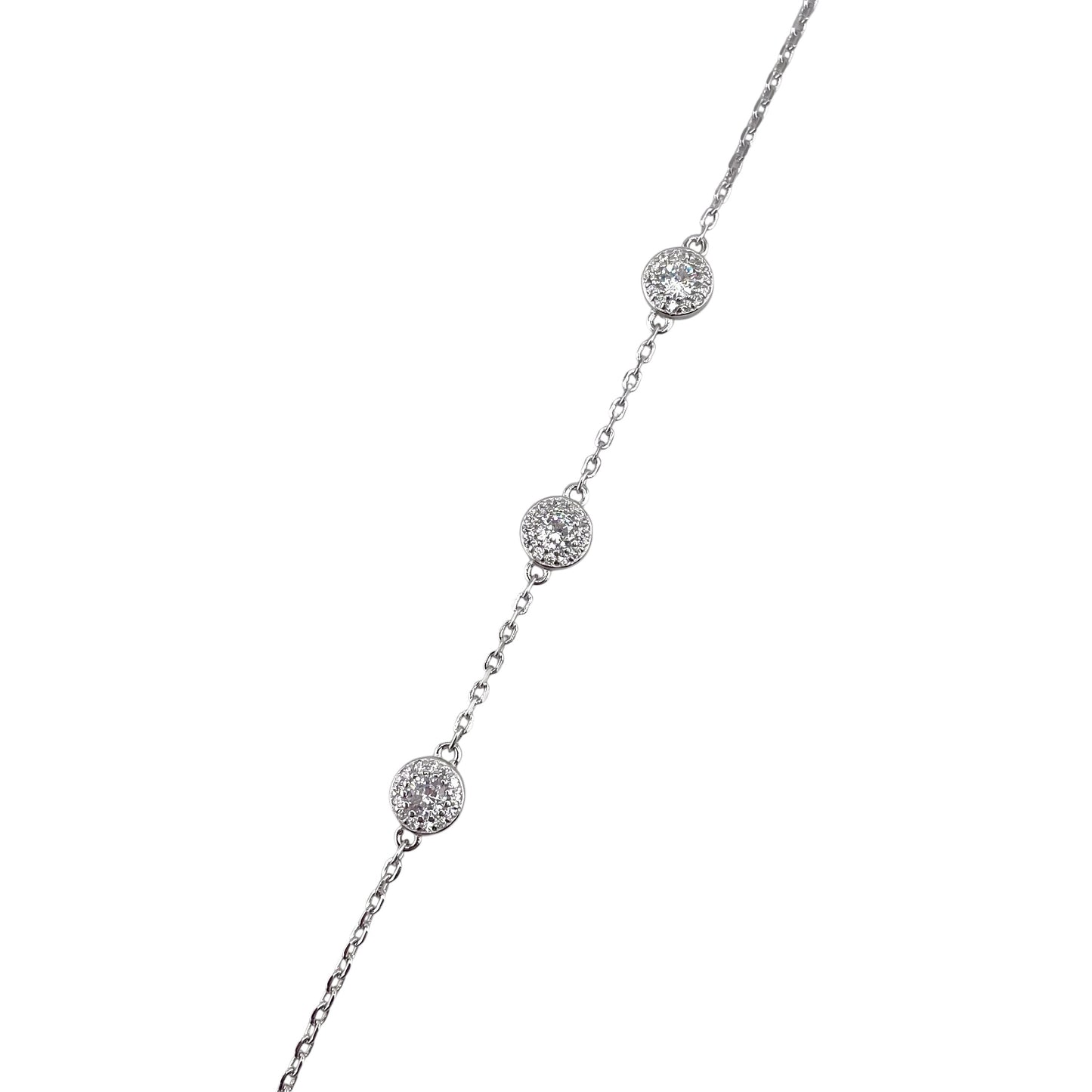 CZ Round Stone Link Bracelet Sterling Silver