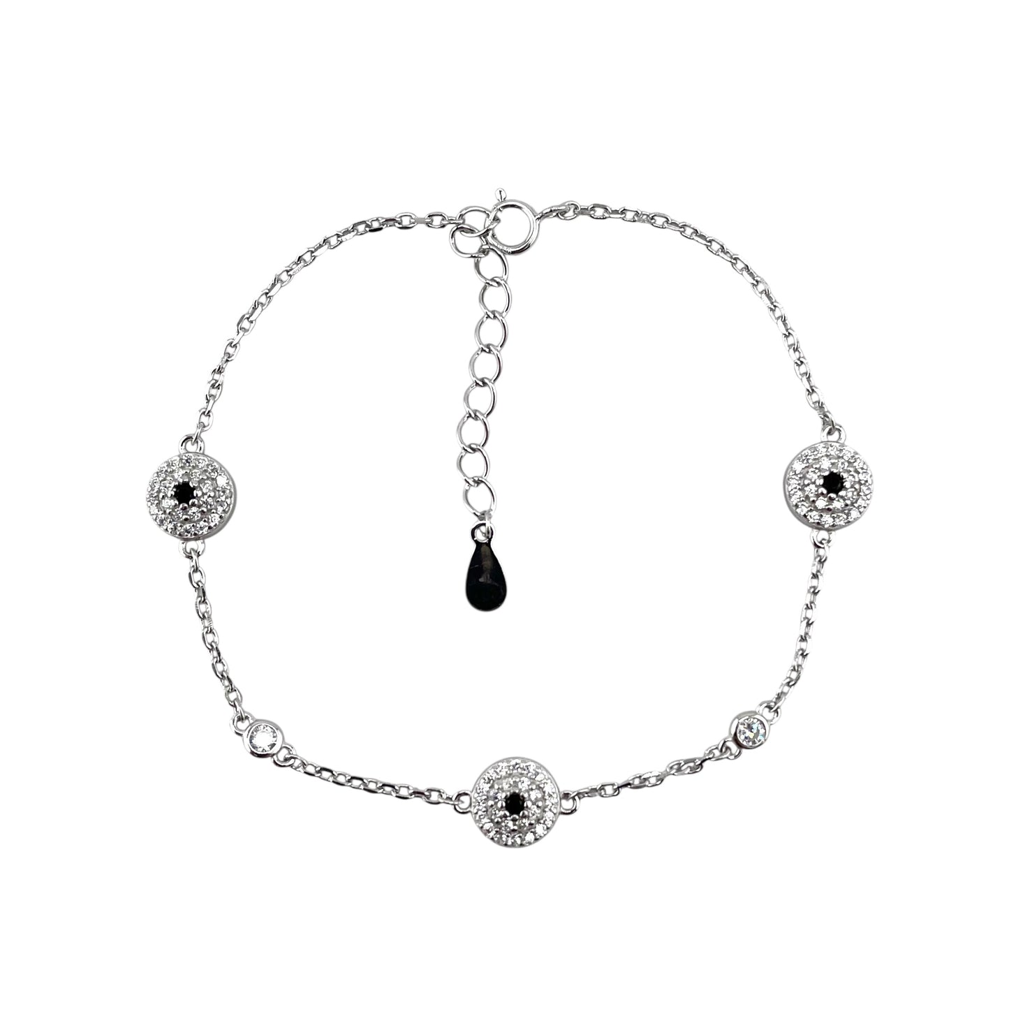CZ Round Cluster Link Bracelet Sterling Silver
