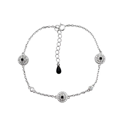 CZ Round Cluster Link Bracelet Sterling Silver