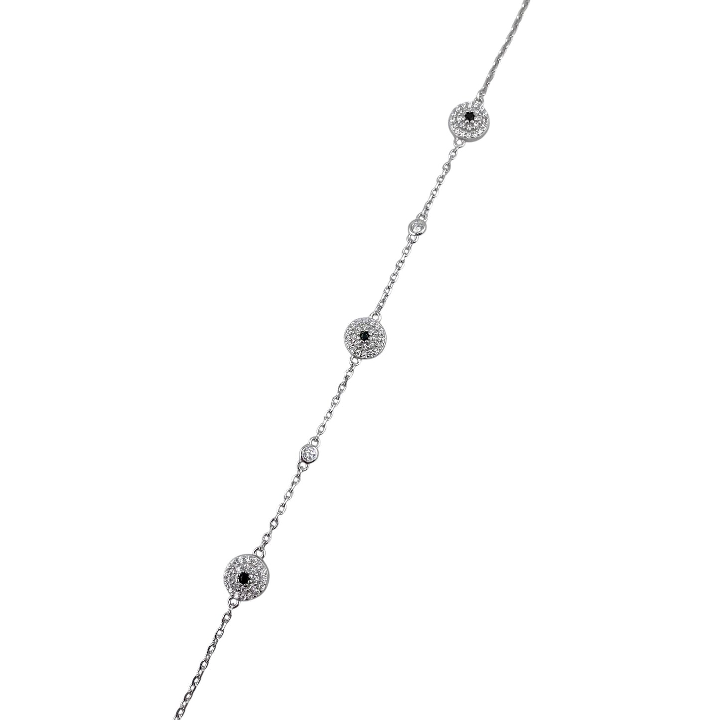 CZ Round Cluster Link Bracelet Sterling Silver