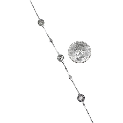 CZ Round Cluster Link Bracelet Sterling Silver