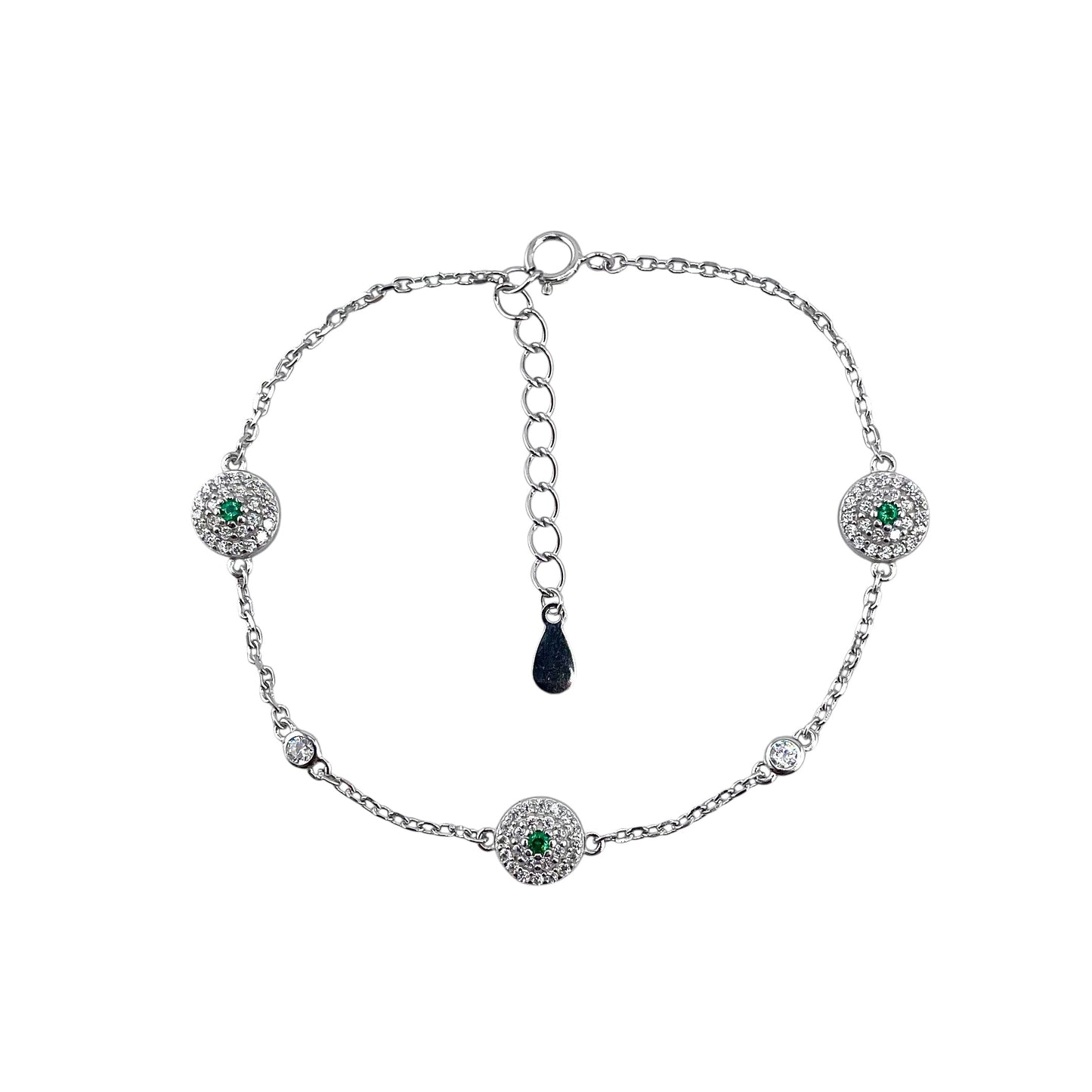CZ Round Cluster Link Bracelet Sterling Silver
