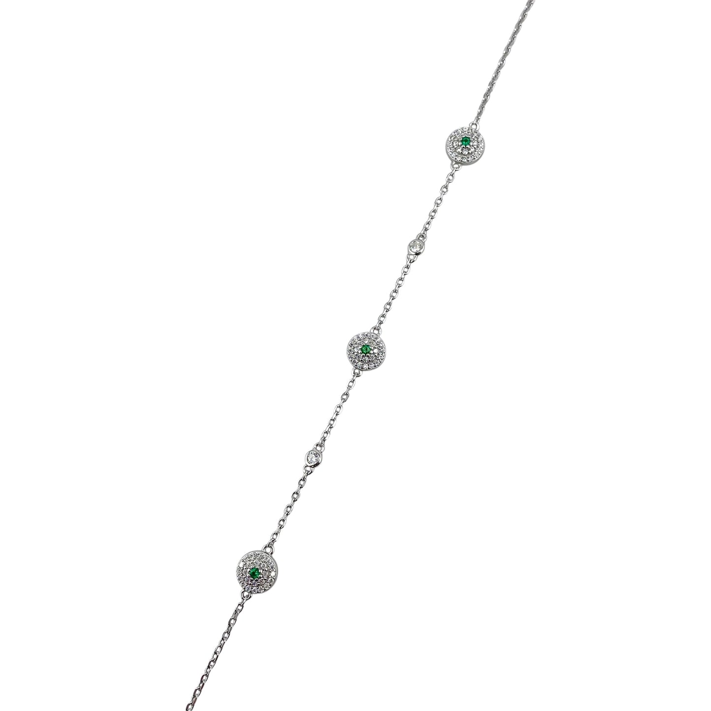 CZ Round Cluster Link Bracelet Sterling Silver