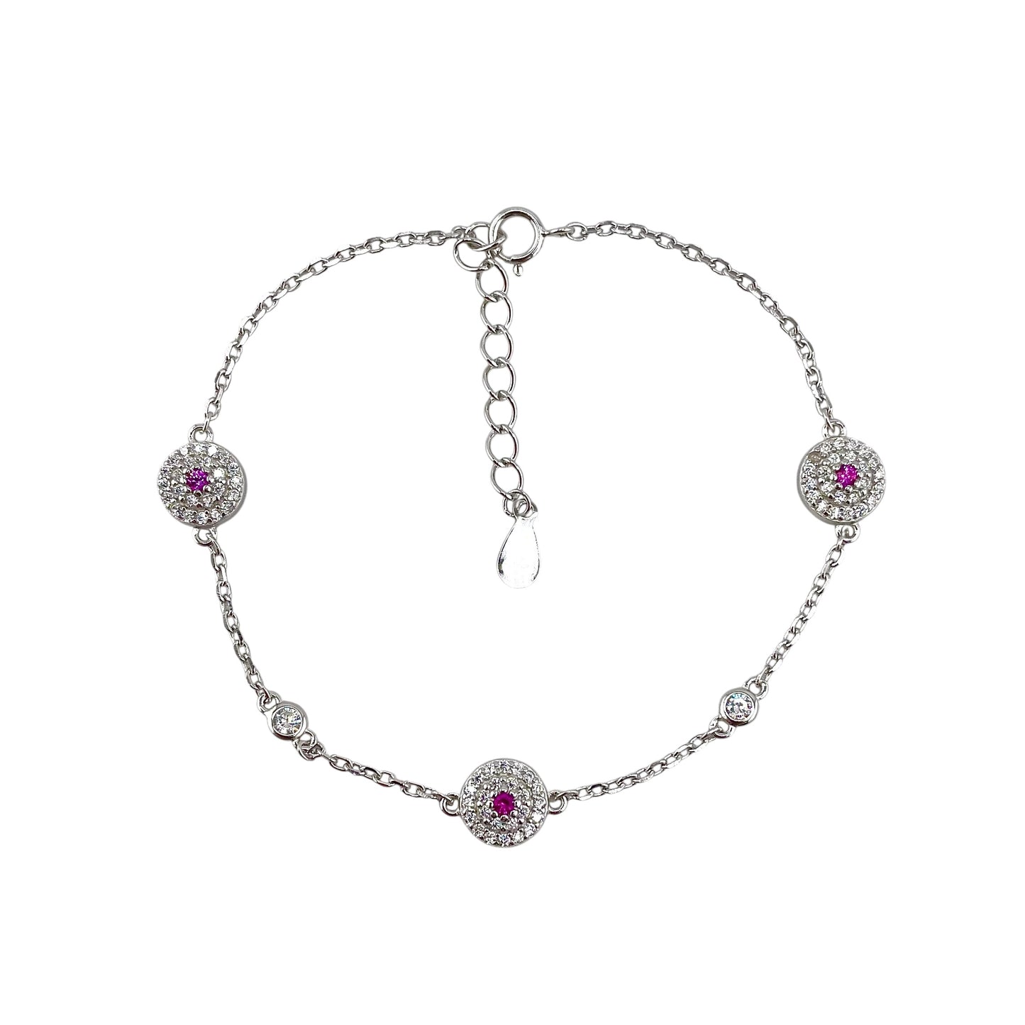 CZ Round Cluster Link Bracelet Sterling Silver