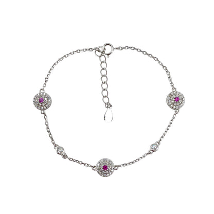 CZ Round Cluster Link Bracelet Sterling Silver