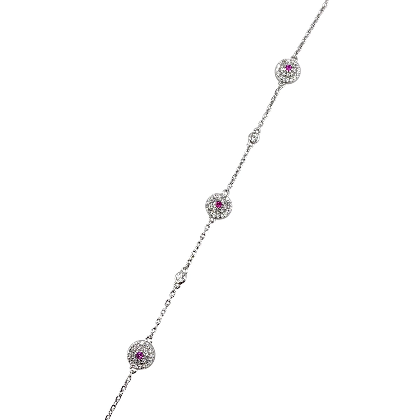 CZ Round Cluster Link Bracelet Sterling Silver