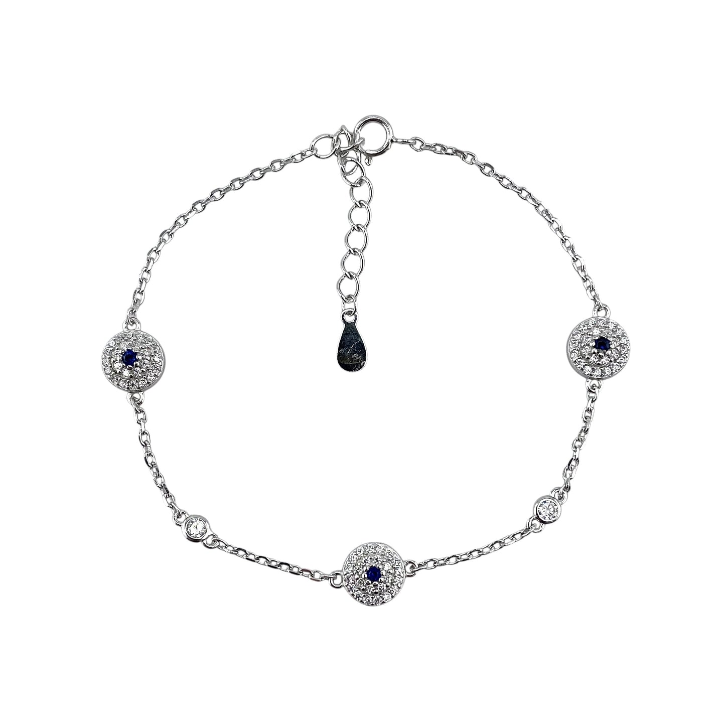 CZ Round Cluster Link Bracelet Sterling Silver