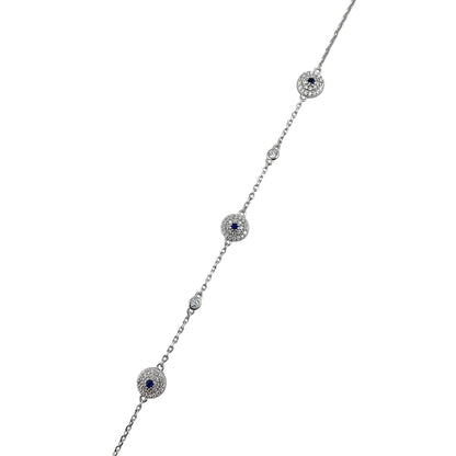 CZ Round Cluster Link Bracelet Sterling Silver